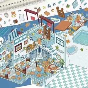 2-piece 3D bathroom scene decal DIY puzzle toy for kids, Collage Jigsaw Puzzle, cartoon creative stickers