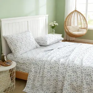 King Sheet Set, 4 Piece Bed Sheets for King Size Bed Set, 17 Inch Sheets Deep, Soft and Breathable Microfiber, Wrinkle Free, Printed Light Blue Flowe Patterned Bedding