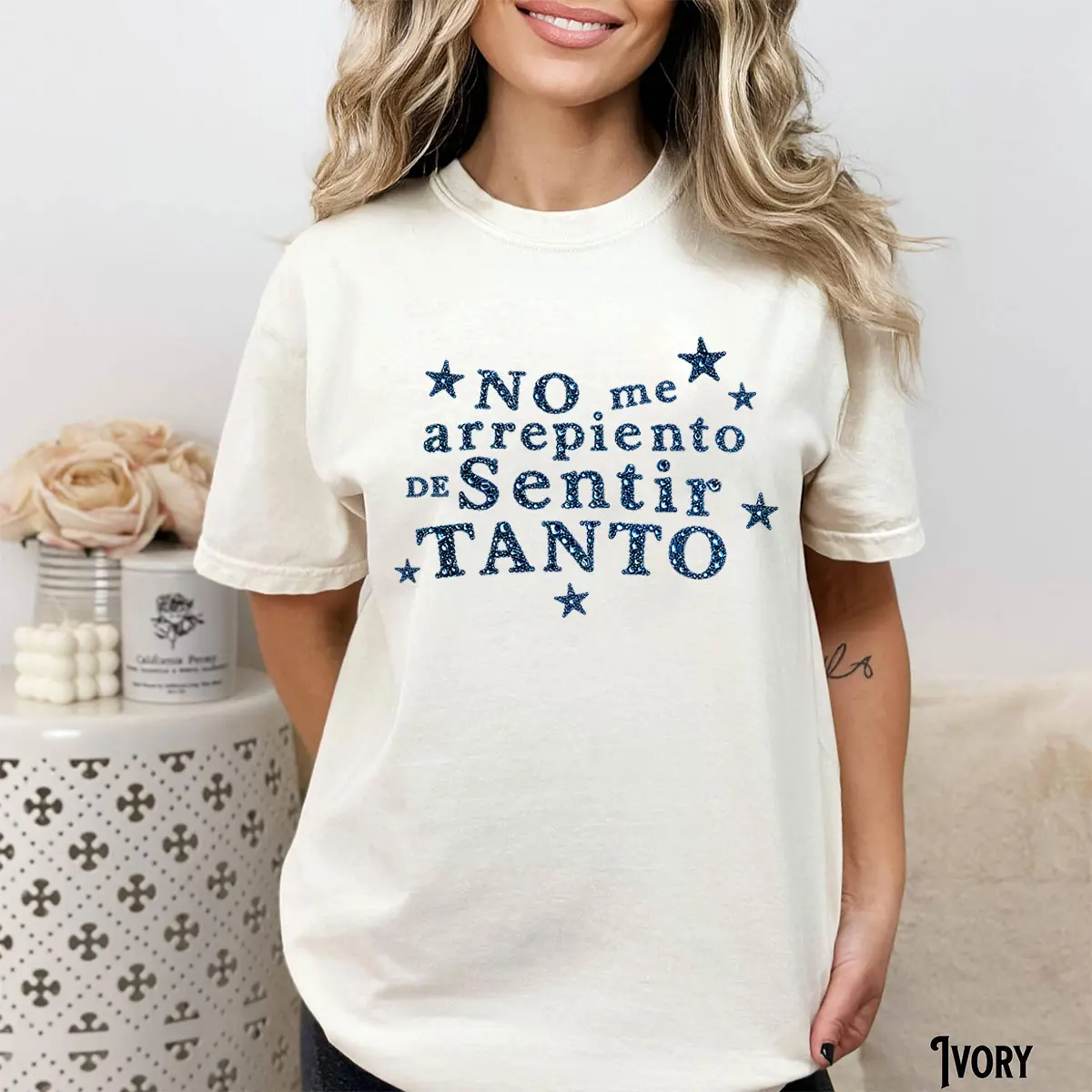 [100% Cotton] No Me Arrepiento de Sentir Tanto T-Shirt, Spanish Quote Graphic Tee, Latina Aesthetic Shirt, Retro Star Letter Print Tshirt, Emotional Statement Tee, Meaningful Gift For Women Friends