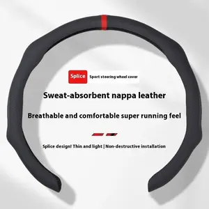 15 in Ultra-Thin 5D Napa Leather Steering Wheel Cover, Auto Parts Accessories, Car Interior Accessory, Anti-Slip, Sweat-Resistant, Control Safety Enhancer, Universal Fit for All Models, Easy Quick Installation with Centering Mark, Car Accessories
