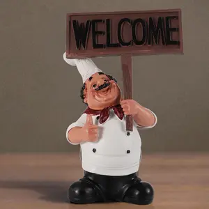 Welcome Chef Statue-7.87 "Resin Statue with" Welcome "Logo, Perfect for Home, Bakery, Coffee Shop Decoration | Modern, High Quality Desktop Display, Chef Kitchen Decoration