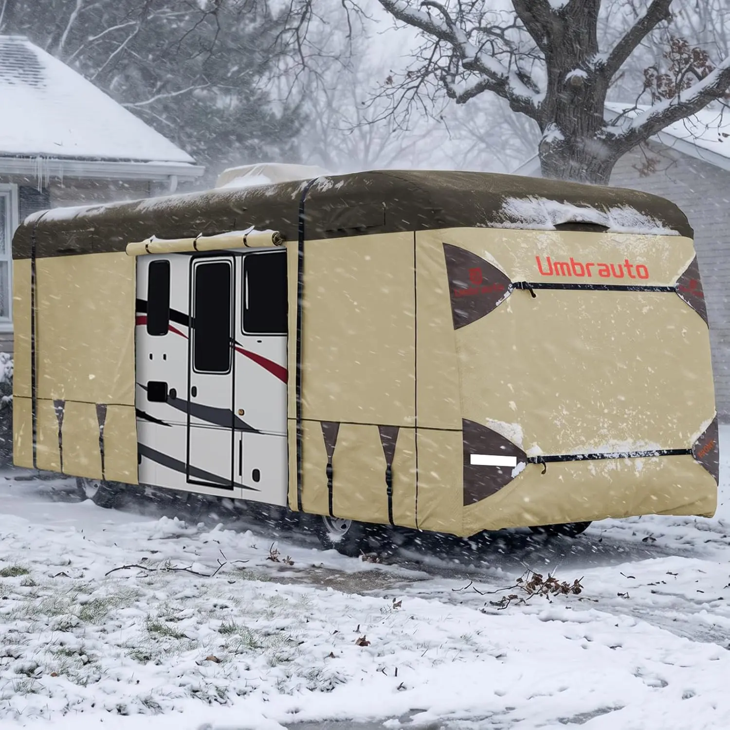 Umbrauto Class A RV Cover  – Upgraded Heavy-Duty 9-Layers Top Class A Motorhome Cover, Windproof & Breathable Toy Hauler Travel Trailer Covers Includes 3 Extra Straps & Gutter Cover