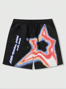 Men's Regular Fit Star Print Pocket Beach Shorts, Casual Comfy Elastic Waist Graphic Print Shorts for Summer, Men's Bottoms for Daily Wear