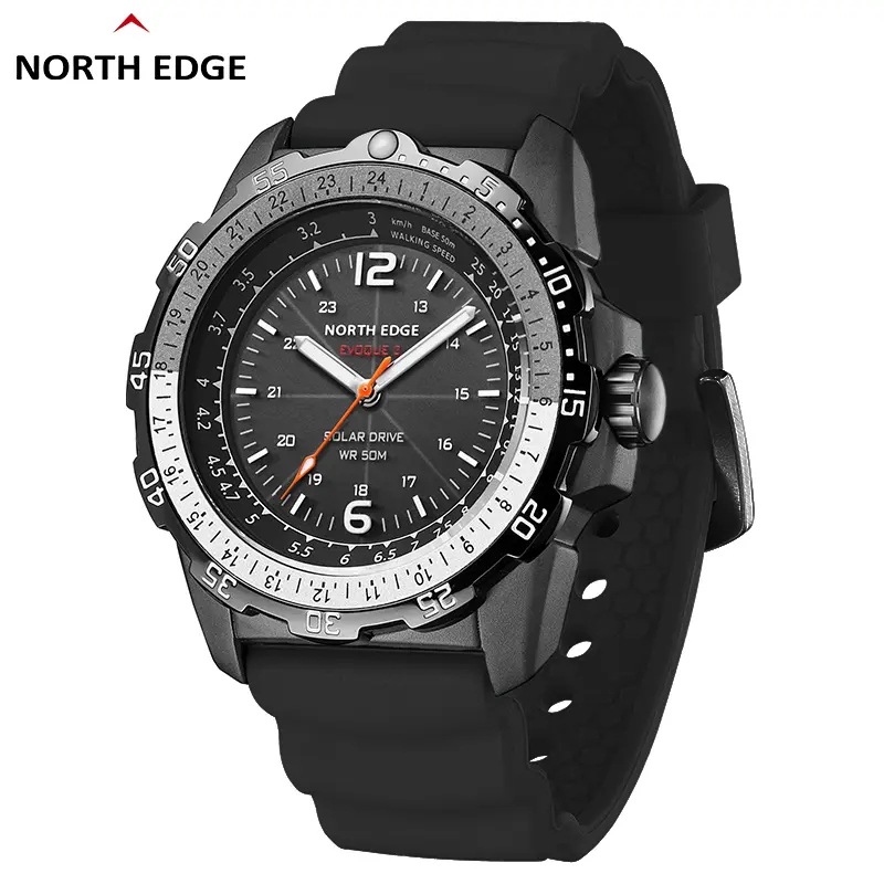 NORTH EDGE Solar Power EVOQUE 2 Men Military Watch Waterproof 50M Men's Sport Wristwatches Luminous Soft Silicone Strap Enviormentally Clock Festival Gift