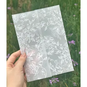 50 Pack Pre-Folded Vellum Jackets for 5x7 Invitations - White Flower - 115GSM Vellum Paper 5x7 Jackets - Wedding Invitations Wraps - Transparent Wedding