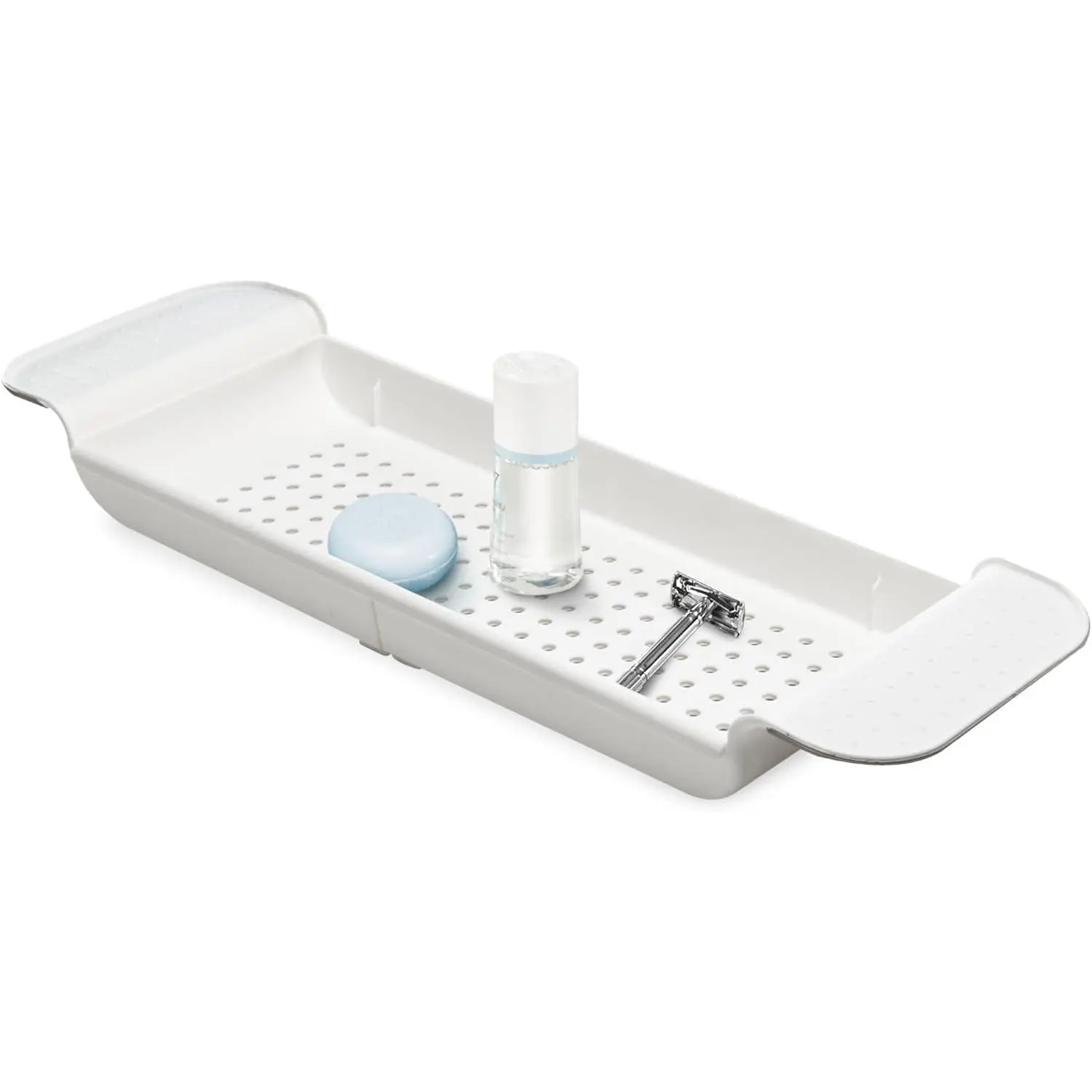 Adjustable Expandable Bath Shelf - Non-Slip Bathtub Tray for Most Tubs, Holds Glasses, Soaps, Toys, Bath Essentials, White (Bathroom Home Supply)