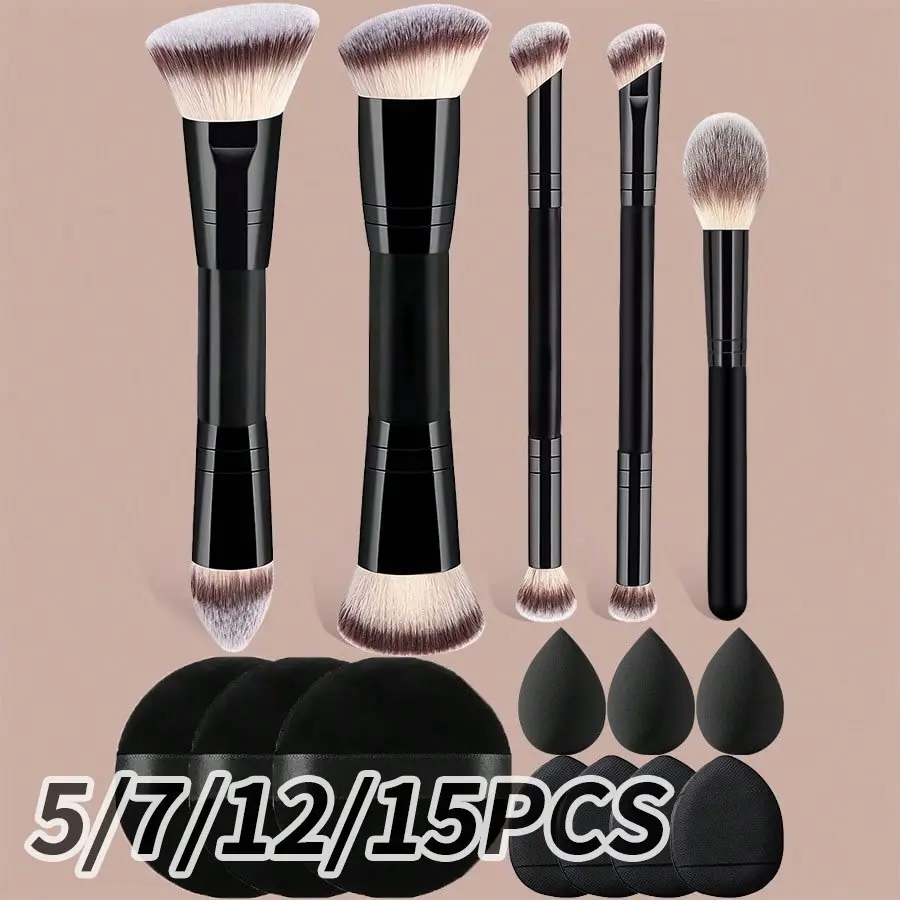 5pcs/7pcs/12pcs/15pcs Makeup Tool Set, Cosmetic Brushes Powder Puffs Beauty Sponges, Soft Dense Bristles Easy Application, Portable Lightweight, Eyeshadow Brush Set, Makeup Tools Set, Makeup Accessories