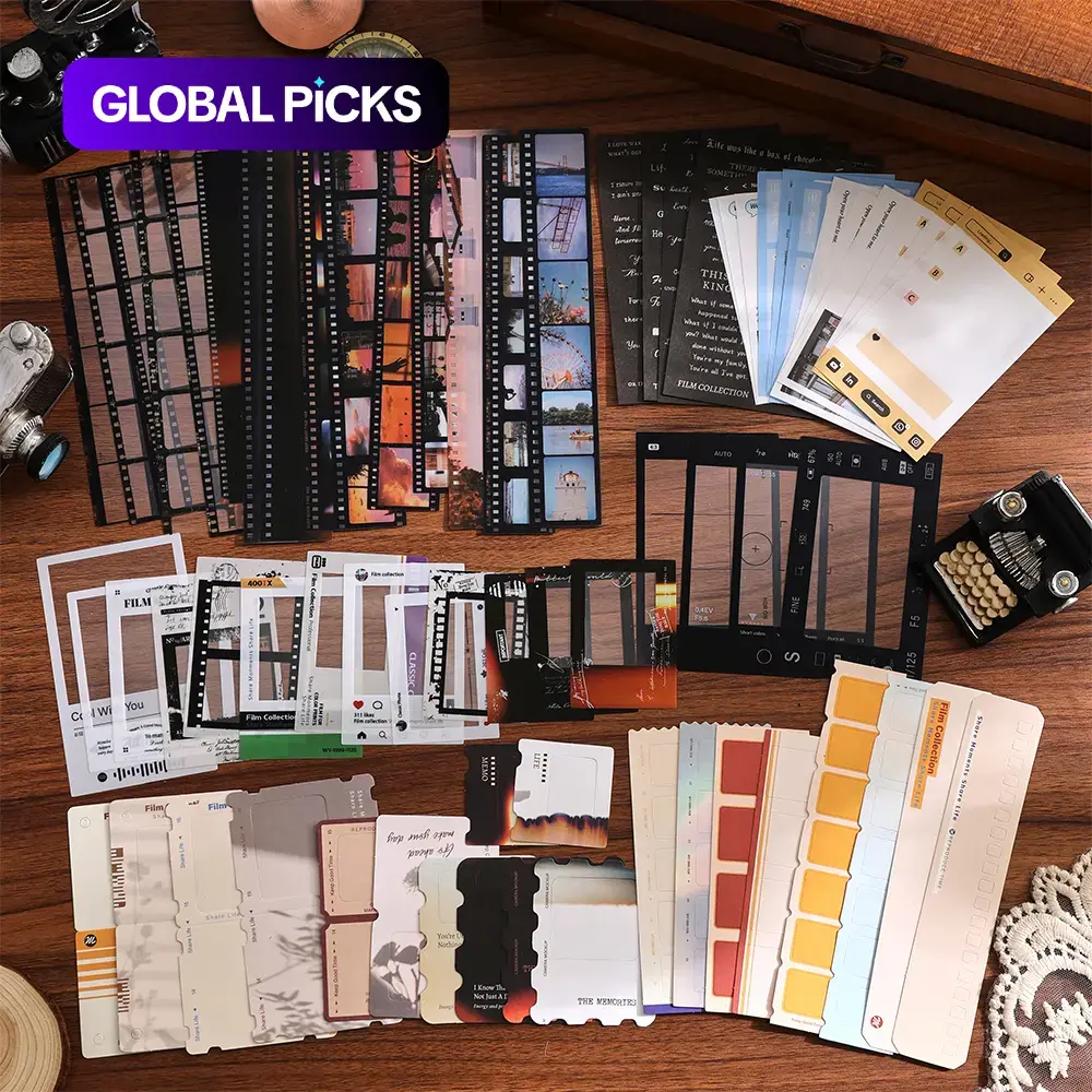 100pcs/set Movie-Themed Scrapbook Kit with Photo Frames, Decorative Paper, Stickers, and Memory Pads, DIY Crafting and Journaling Supplies, Vintage Material Paper #GLOBAL PICKS