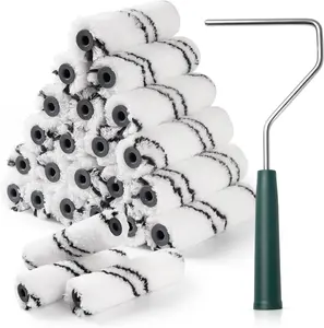 24 Pack Microfiber Paint Roller Covers, 4 Inch (3/8 Inch Nap), Paint Roller Frame for Painting Walls