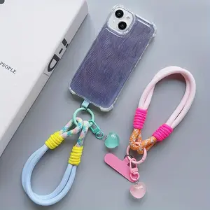 Universal Braided Phone Lanyard Cartoon Star Wrist Strap with Patch Detachable Phone Hanging Chain Cord