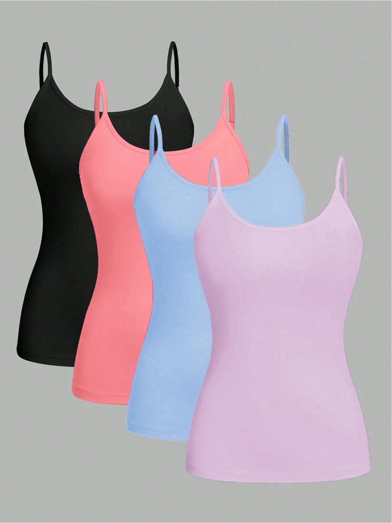 [Plus Size] Solid Color Spaghetti Strap Fitted Tank Top, Sleeveless Cami Tops, Basic Casual Sleeveless Top for Daily Wear, Women's Plus Clothing for All Seasons, Womenswear