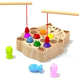 Edutree Wooden Magnetic Meow Fishing Game, Cute Cat Fishing Game Toy for Kids, Montessori Fine Motor Skills Toy for Toddlers 1-3 Years Old, Mother's Day Gift