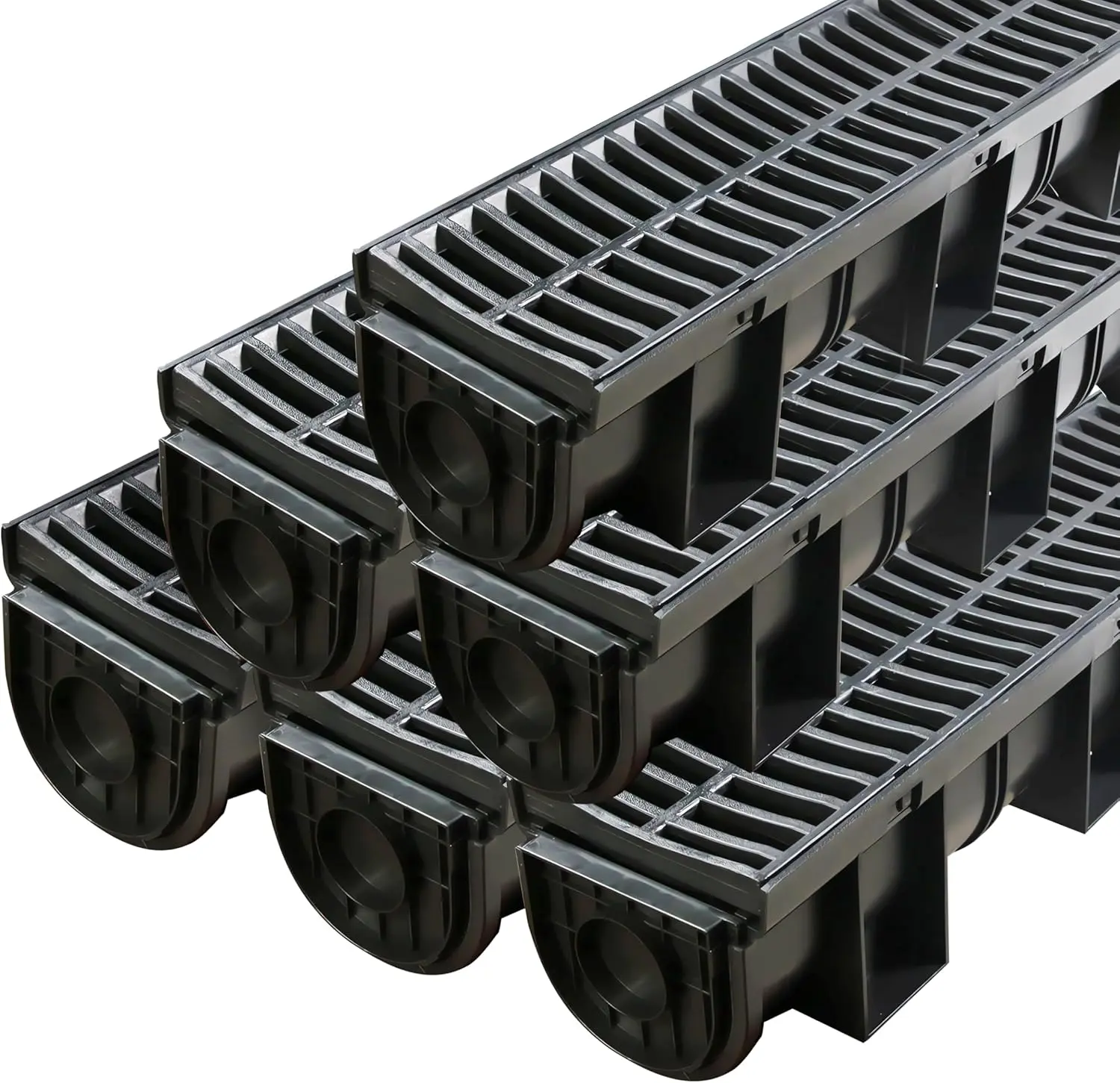 Trench Drain System with Plastic Grate, 6 Packs HDPE Channel Drainage, 39.4" x 5.9" x 5.1" Garden Drain, Total Length 236.4 Inch for Driveway Yard Pool Sidewalk Patio (6, 5.9 x 5.1 Inch) Poolside