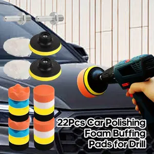 22-Piece 3-in Self-Adhesive Foam Pads Set - Car Drill Buffing Kit with Quick Swap Drill Adapter - Multipurpose Detail Wheel for Waxing Polish, Sealing Glaze - No Electricity Needed (For Cycling, Outdoor Recreation)