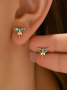 1 pair of women's dragonfly earrings, copper inlaid with artificial crystal, low allergy, exquisite craftsmanship, super shiny, cute, fashionable, suitable for female friends to gather, relax, Valentine's Day/Mother's Day/Thanksgiving