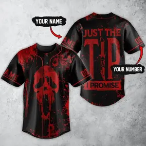 Custom Ghost Face Inspired Baseball Jersey Just The Tip I Promise Funny Horror Meme Shirt