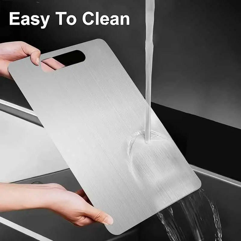 Advanced Stainless Steel Cutting Board, Dual-Sided Design, Durable Commercial Home Use, Easy Clean with Handle, Dishwasher Safe, Portable Outdoor Kitchen Tool, Cooking Cutting Board