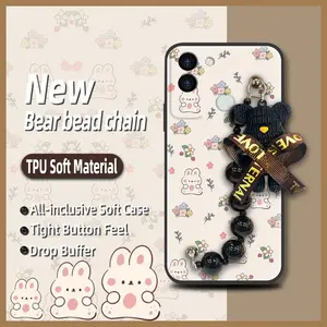 Simplicity Bear bracelet Phone Case For Tecno POP5 Pro Skin-friendly feel silicone Black pearl pendant Waterproof Cartoon soft case protective case Anti-knock cute