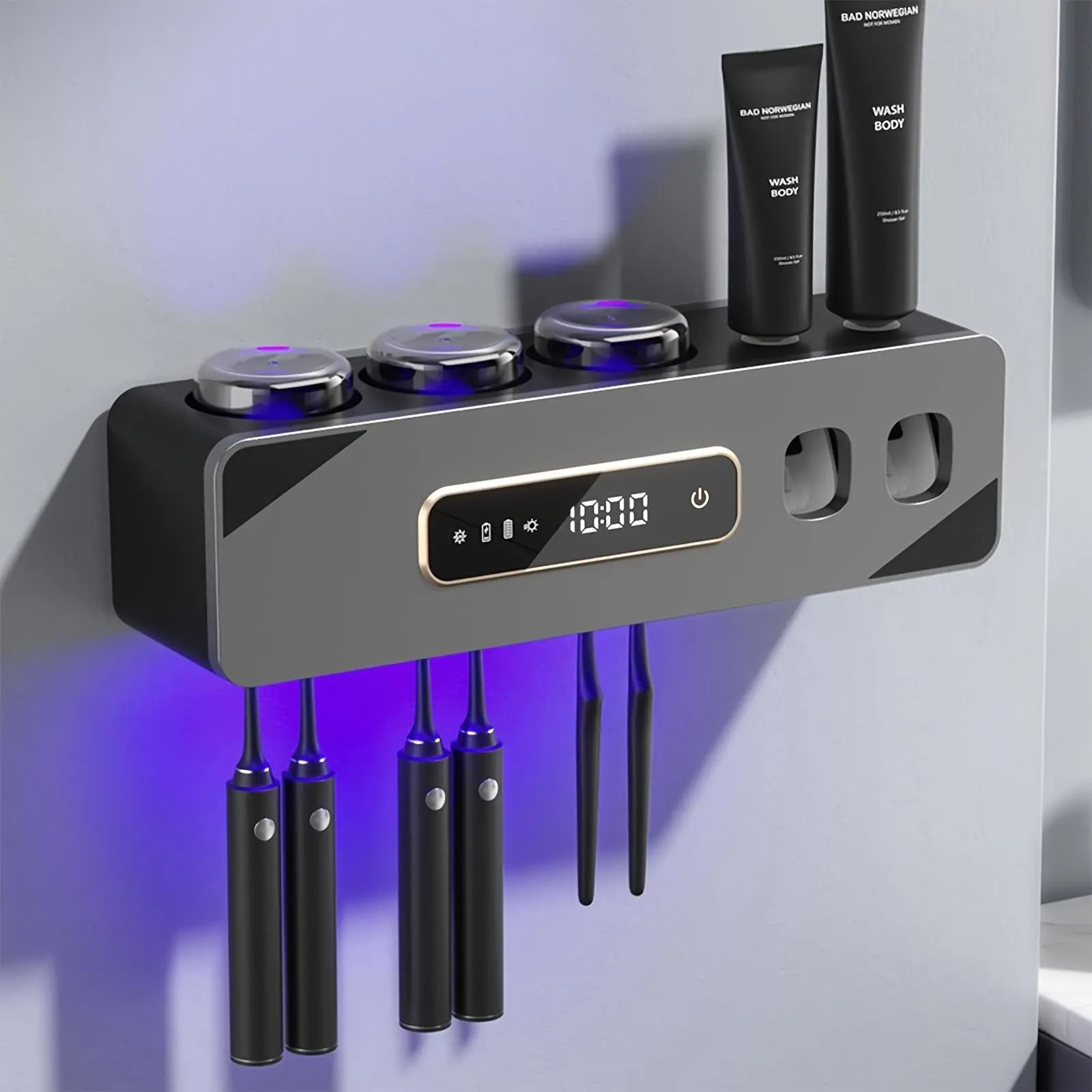 Smart Touch Sanitizing UV Toothbrush Holder, Toothbrush Storage, Wall-Mounted, 3 Cups, 6 Slots, 1200mah Battery, No Drilling, Bathroom Essential, Bathroom Accessory, Home Use, Toothbrush Sanitizer Holder