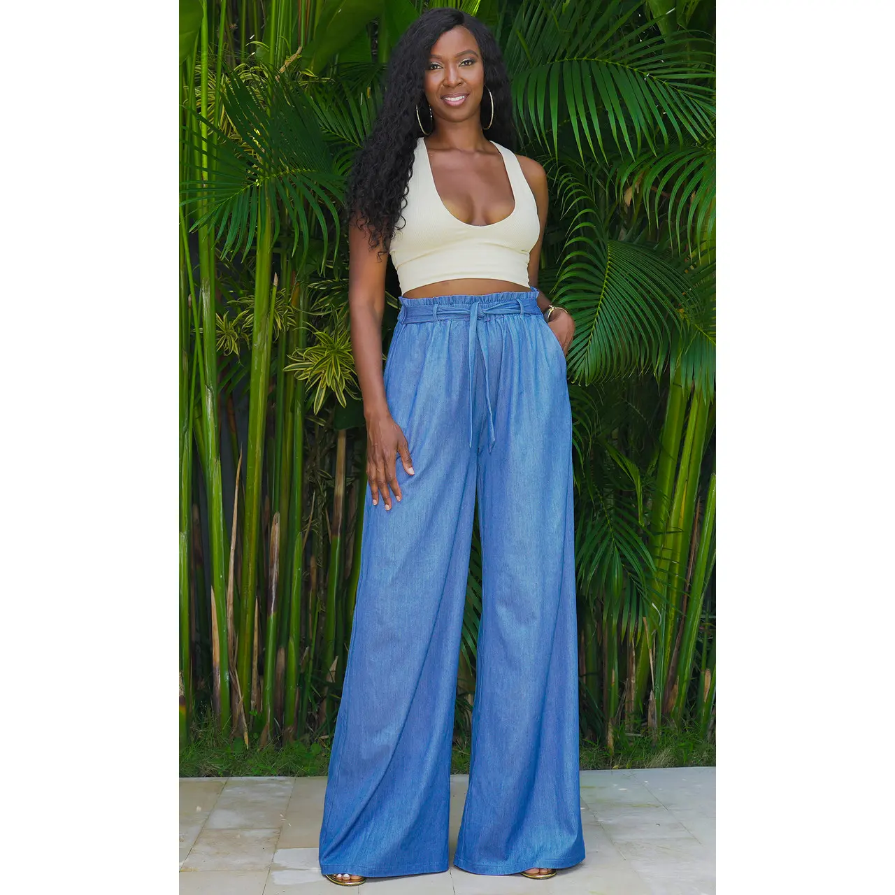 Florence Wide Leg Pants - Medium Blue Denim