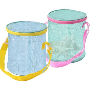 2pcs Mesh Sea Shell Bags for Beach, Seashell Holder Shelling Collecting Tools, Sand Toys Storage Bucket for Sandbox Beach Vacations Travel, Practical Bag for Shoreline Explorers