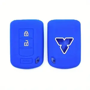 Durable Silicone Car Key Fob Cover with 3-Butn Design - for MITSUBISHI Outlander, Eclipse, Yishen, Pajero, Lancer, and Jingxuan Models - Sleek Black with Lock/Unlock/Panic Icons, Cute Key Cover