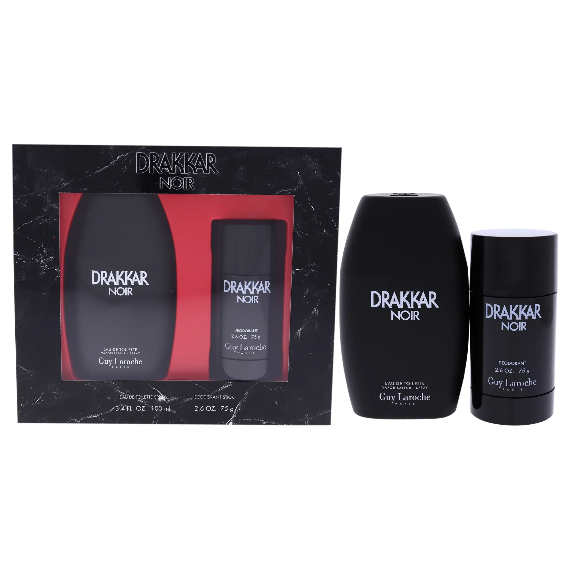 Drakkar Noir by Guy Laroche Masculine Scent Fragrance for Men - 2-Pc Multi-Pack Gift Set (3.4 fl oz EDT, 2.5 oz Deodorant Stick)