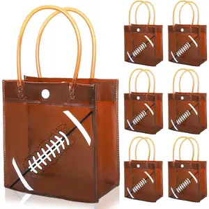 12 count Football Clear PVC  Bags  Ball Party Favor Bags with Handles  Rugby  Goodie  Tote Snack Bag for Team Birthday Holiday Rugby Events