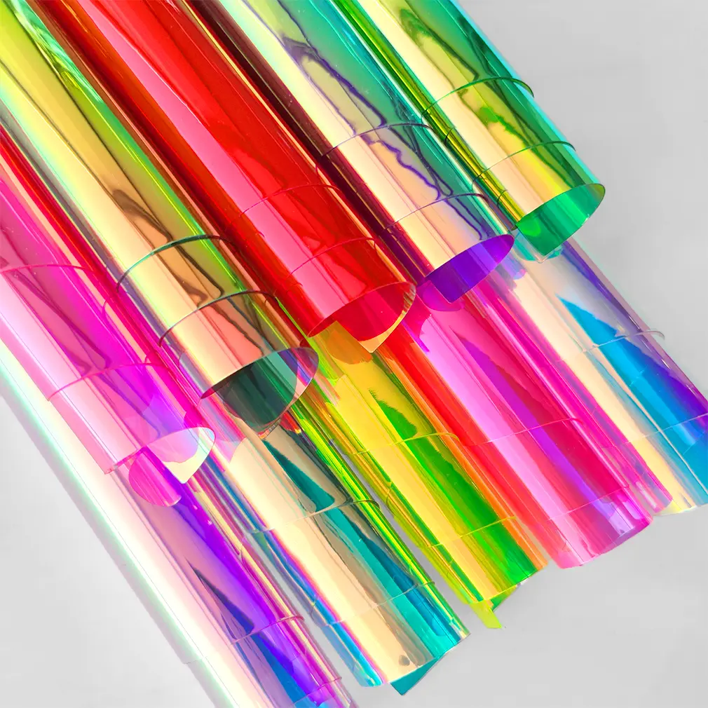 Rainbow Holographic Faux Leather Sheets, 7/10PCS 8x12in & A4 (21x29.7cm) Vinyl PVC Scrap Fabric, DIY Crafts Supplies for Creative DIY Projects, Scrapbooking & Cutting, In-Stock at US Overseas Warehouse