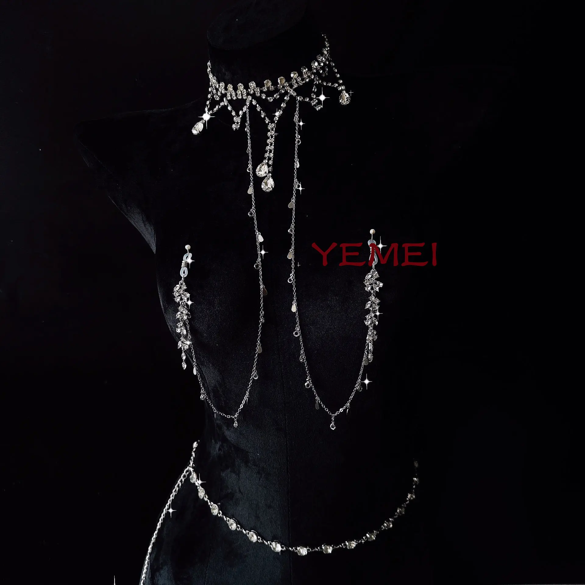 Rhinestone Integrated Body Chain Jewelry Set Elegant Breast Decor Ornament for Women Bikini Party Wear