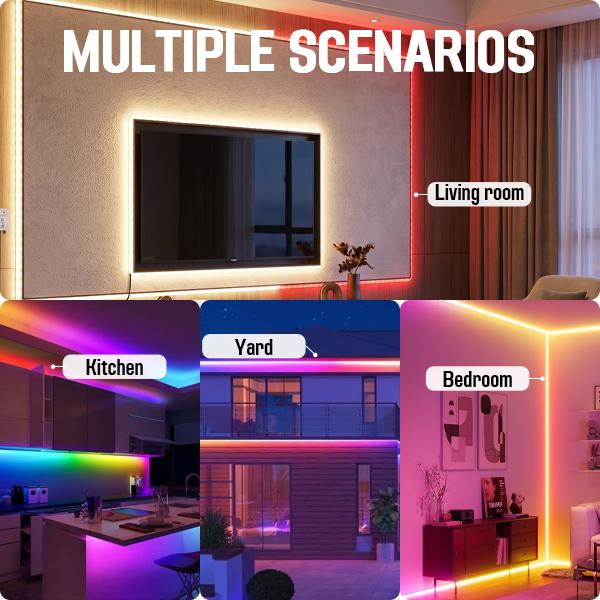 100ft RGB LED Strip Lights, APP & IR Remote Dual Control, Music Sync, 16M Colors, Dimmable, Timer, Cuttable for Bedroom, Gaming Room, Home Party Ambient Decor & TV Backlight