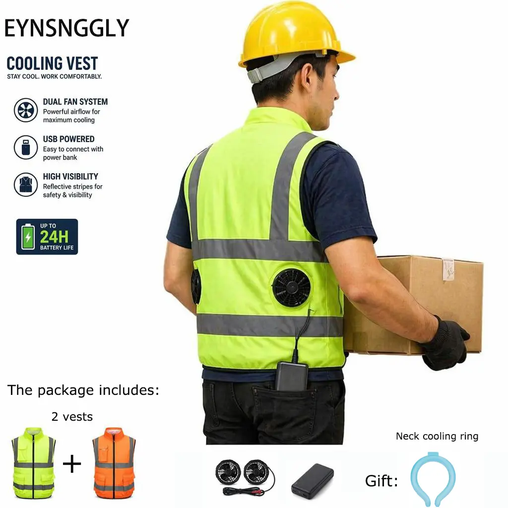 2026 Men's Upgraded Cooling Fan Vest, High-Airflow 3-Blade Fan Cooling Vest, Sleeveless Vest, Lightweight Fan Work Vest, Unisex, Strong Standby Time 18-24 Hours, Suitable for Outdoor Work in Hot Weather
