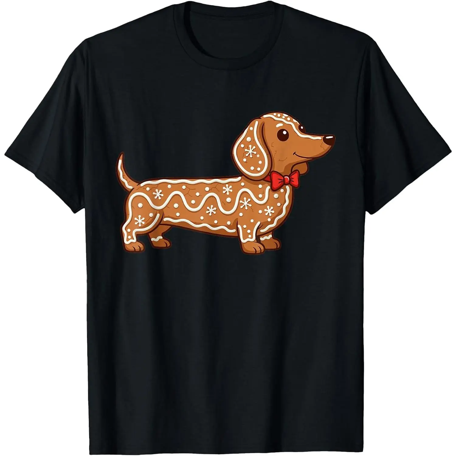 Men's Classic Short-Sleeve Dachshund Christmas Gingerbread Cookie Top, Weiner Dog Lover T-Shirt with Sturdy Hem, Tshirt, Shortsleeve, Cotton, Menswear, Fabric, Casual, Graphic, Print