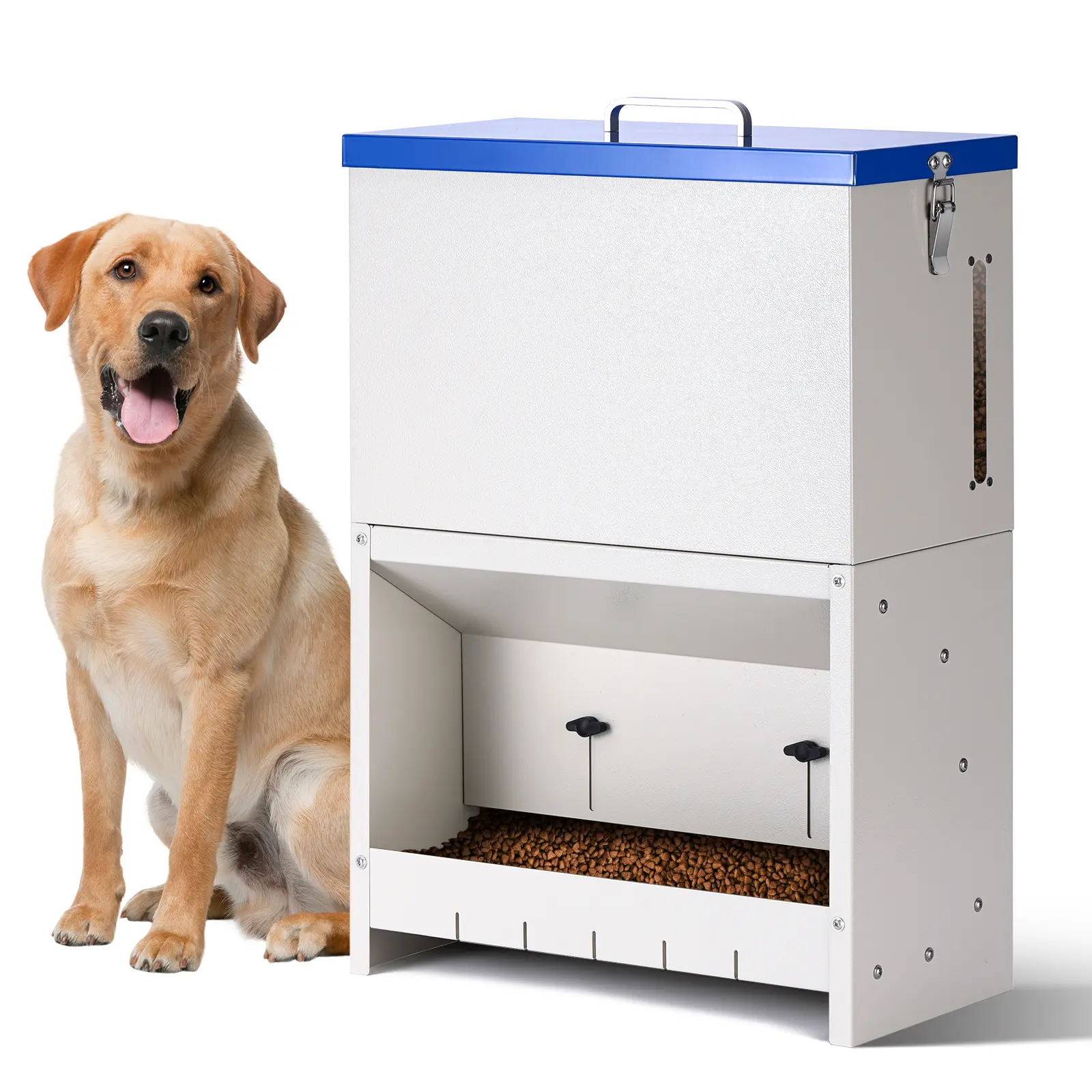 25LB (10kg) Wall-Mounted Metal Dog Feeder, Gravity Pet Food Dispenser with No Jams, Automatic Uncharged No-Electricity Feeding, Non-Smart Large-Capacity Device for Indoor-Outdoor Use, Not Smart Devices