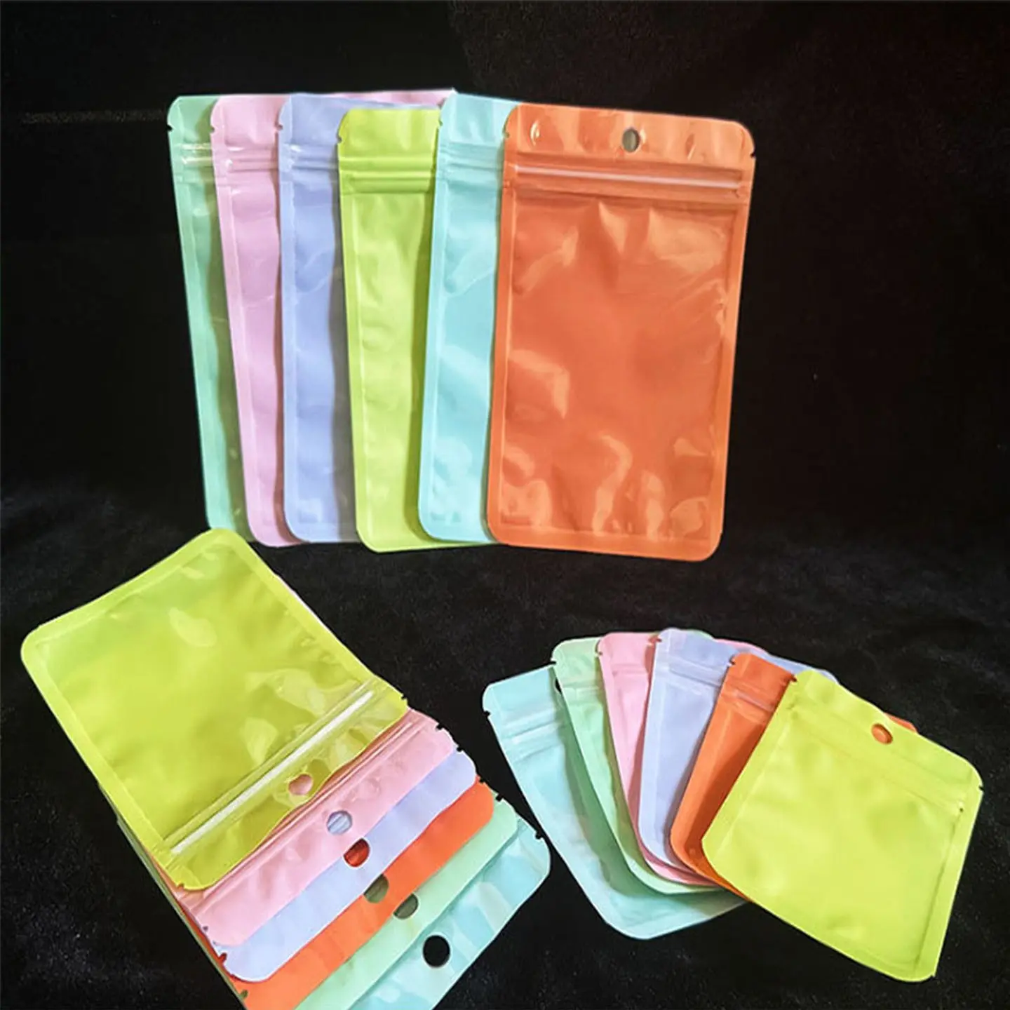 100pcs Macaron Color Glossy Composite Bags, Food-Grade, Moisture-Proof, Dust-Resistant, Reusable, Ideal for Snacks, Tea, Jewelry, Etc, Reusable Storage Bags