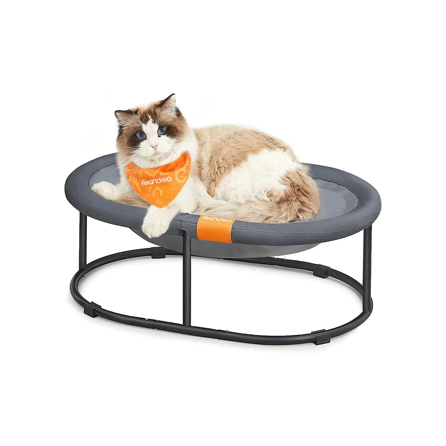 Feandrea Pet Bed, Cat Hammock, Elevated Cat Bed for Multiple Cats, with Removable Washable Mesh, for Pets up to 28 lb, Oval, Gray UPCB002G01
