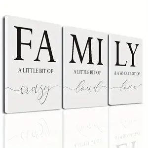 3-Piece Set, Family Quotes Wall Art Prints, A Little Bit of Crazy Poster Canvas Painting, Family Sign Artwork, Living Room Bedroom Office Decoration, Ready to Hang Eid Mubarak Gift Hanging Ornaments Artistic Photo