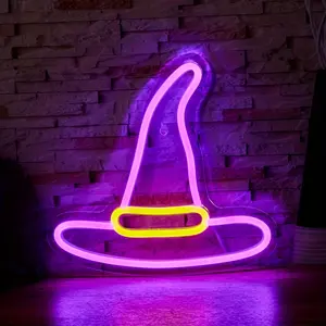 Halloween Witch Hat Neon Light, Led Neon Lights, Lighting, USB Powered Holiday Decoration Lamp, No Power Plug, Perfect Party Gift, Festive Atmosphere Enhancer