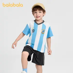 Balabala Boys' 2-Piece Soccer Training Jersey & Soccer Game Shorts Set, Sporty Style Clothes, Striped Youth Shorts Athletic Activewear