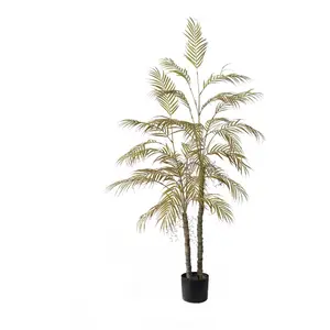 Double Pole Artificial Palm Tree, Tall Triple Fake Palm Tree in Pot with Real Touch Leaves, Decorative Fake Palm for Living Room Patio Office Home Decor