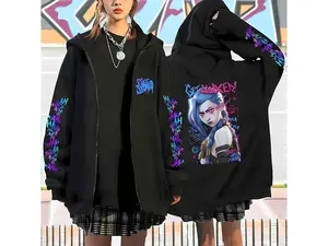 Jinx Arcane Streetwear Hoodie Zip Unisex Oversized Graphic Pullover Racing Inspired Sport Style Sweatshirt Gift for Car Lovers & Trendy Fans "