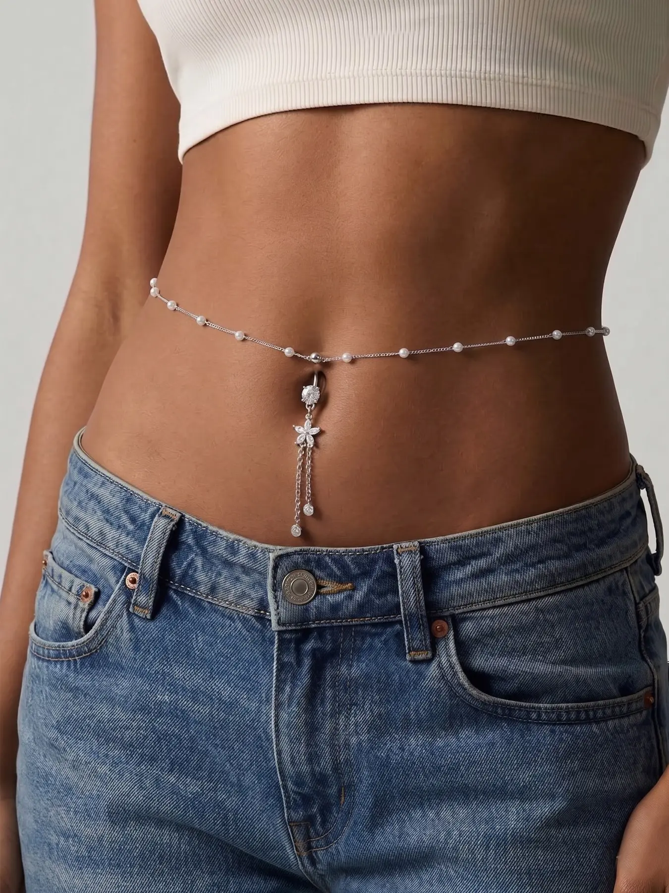 14g Belly Ring with Chain, Rhinestone Waist Body Chain, Bikini Belly Jewelry, Body Jewellery, Belly Button Piercing, Beach Accessories for Women Adults, Navel Piercing Jewelry, Belly Button Rings