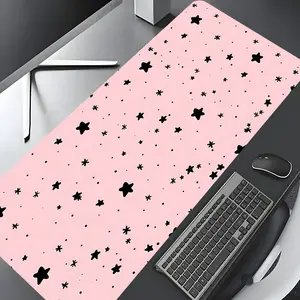 Cute Pink Star Pattern Large Gaming Mouse Pad, Washable Rubber Extended Desk Mat with Non-Slip Base, Girly Aesthetic Home Office Decor, Cute Office Supplies For Work, Girly Office Supplies, Mouse Pads for Desk, Christian Gifts for Women