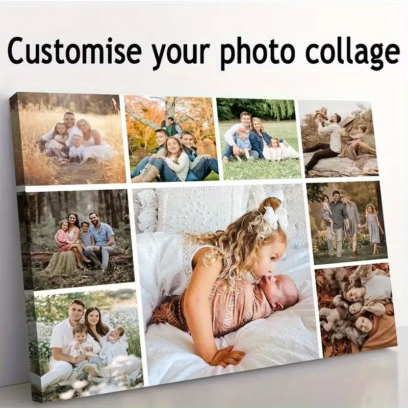 1pc Custom 2D Flat Wood-Framed Canvas Photo Print - 1-Piece Original Photo Collage Wall Art, Modern Family Portrait, All Seasons Home Decoration for Living Room Bathroom, Wedding Gift, Multi-Size Box Packed