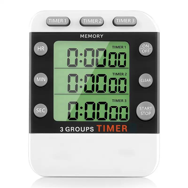 1 x 3-Channel Digital Kitchen Timer - Dual Count Up/Down Countdown Timer, ABS Plastic Body, Large High-Contrast Digital Display, Loud Alarm, with Batteries, Black&White, for Cooking Appliances