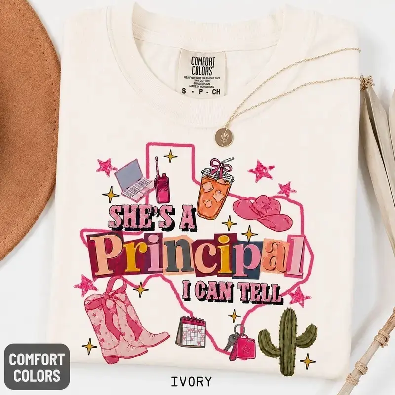 Comfort Colors She's a Principal I Can Tell T-Shirt, Back To School Comfort Colors Tee, Teacher Shirt Womenswear Shortsleeve Summer