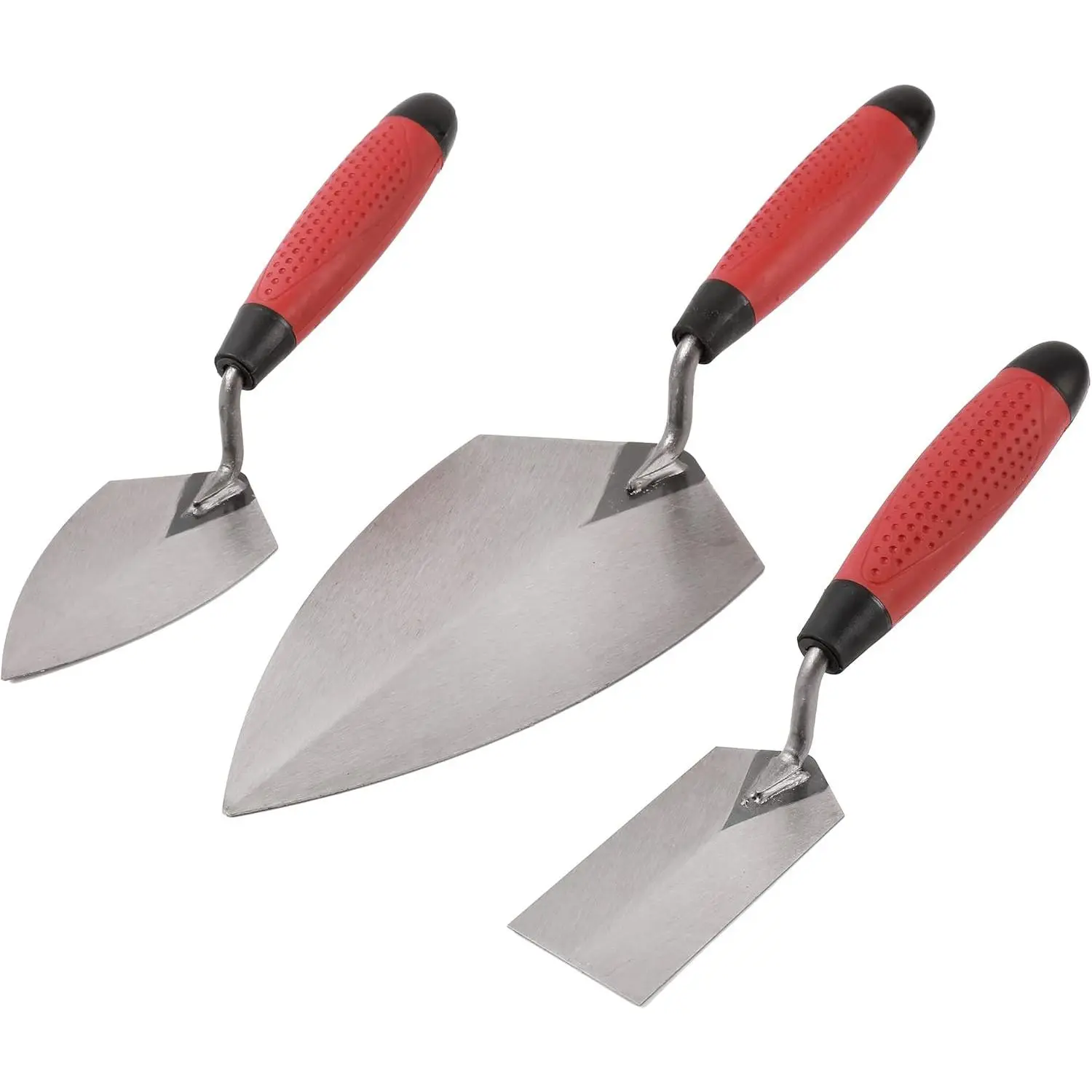 3-Piece Masonry Hand Tool Set, Carbon Steel Brick Trowel (11" x 5-1/2") & Pointing Trowel (5-1/2" x 2-7/8") with Soft Handles B09VGBBYRY, Three Trowels