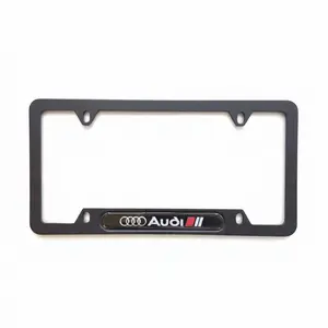 Audi Logo Black Stainless Steel License Plate Frame | 4-Ring 3D Domed Badge Rust-Proof Car Gift