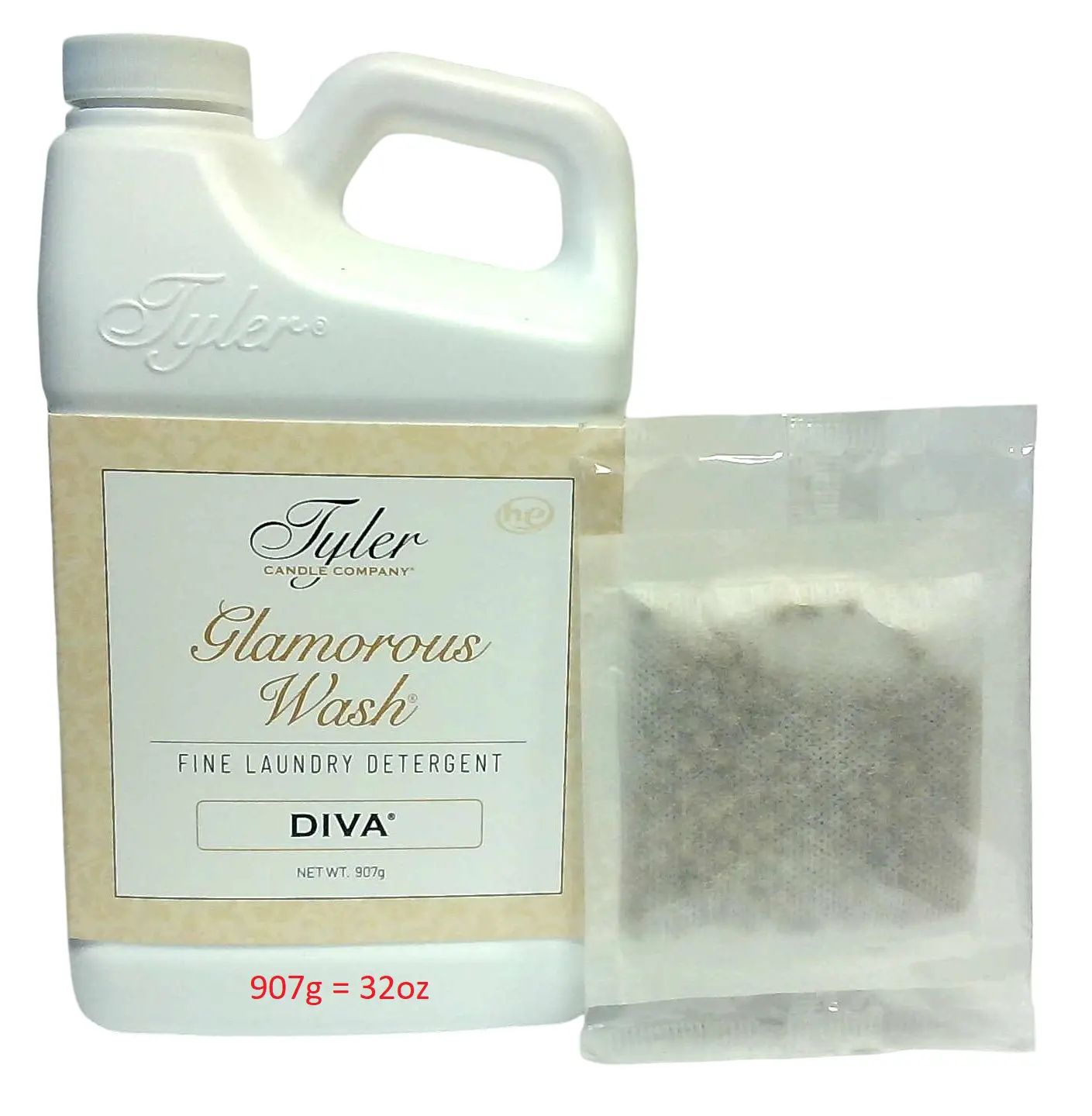 Tyler Candle Company Glamorous Wash Premium Laundry Wash - Cruelty-Free, Fabric-Safe Diva Fragrance Liquid Detergent with Chocolate Amber & Fruits Notes, 1 Single Sachet Pouch, 907g/32oz