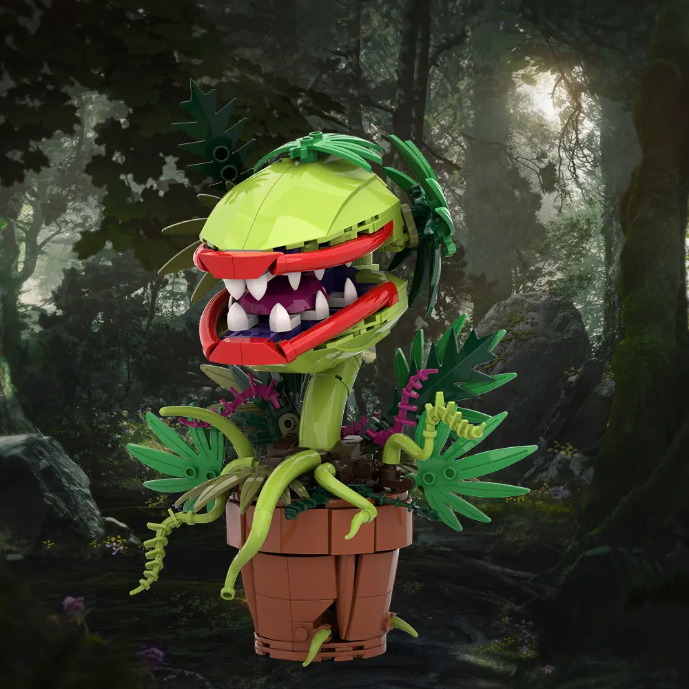 MOC Little Shop of Horrors Audrey 2 Piranha Plant Buildable Blocks Kit, Assembly Blocks Set, Model Building Kits, Chomper Potted Flower Bricks, Lego-Compatible Toy for Children Collectors & Gifters